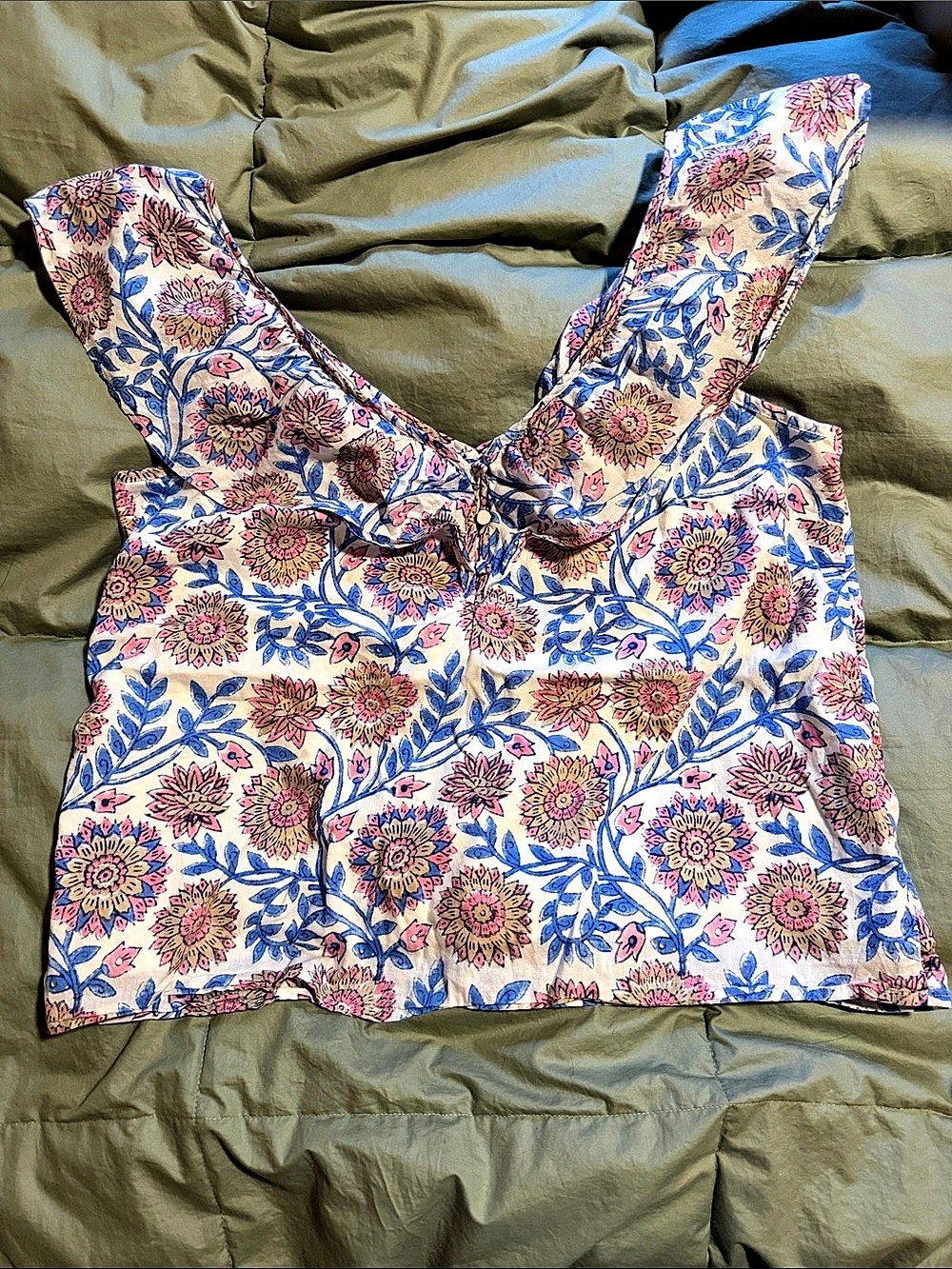 J.Crew Ruffle V-neck top in Floral Vine Block Print Floral Vine Tank Top White &